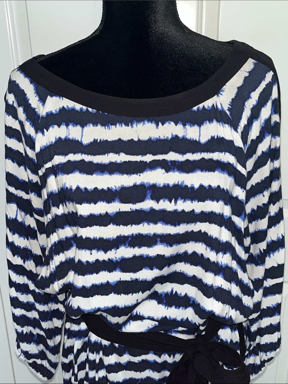 Women’s Black and White Striped Tie-Waist dress